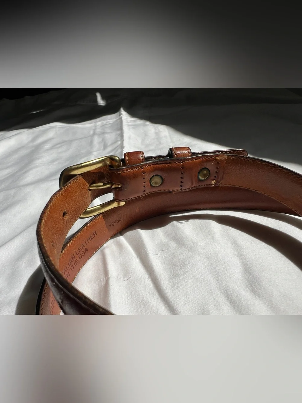 Vintage 90s J CREW brown glove tanned belt Italian leather made in USA brass